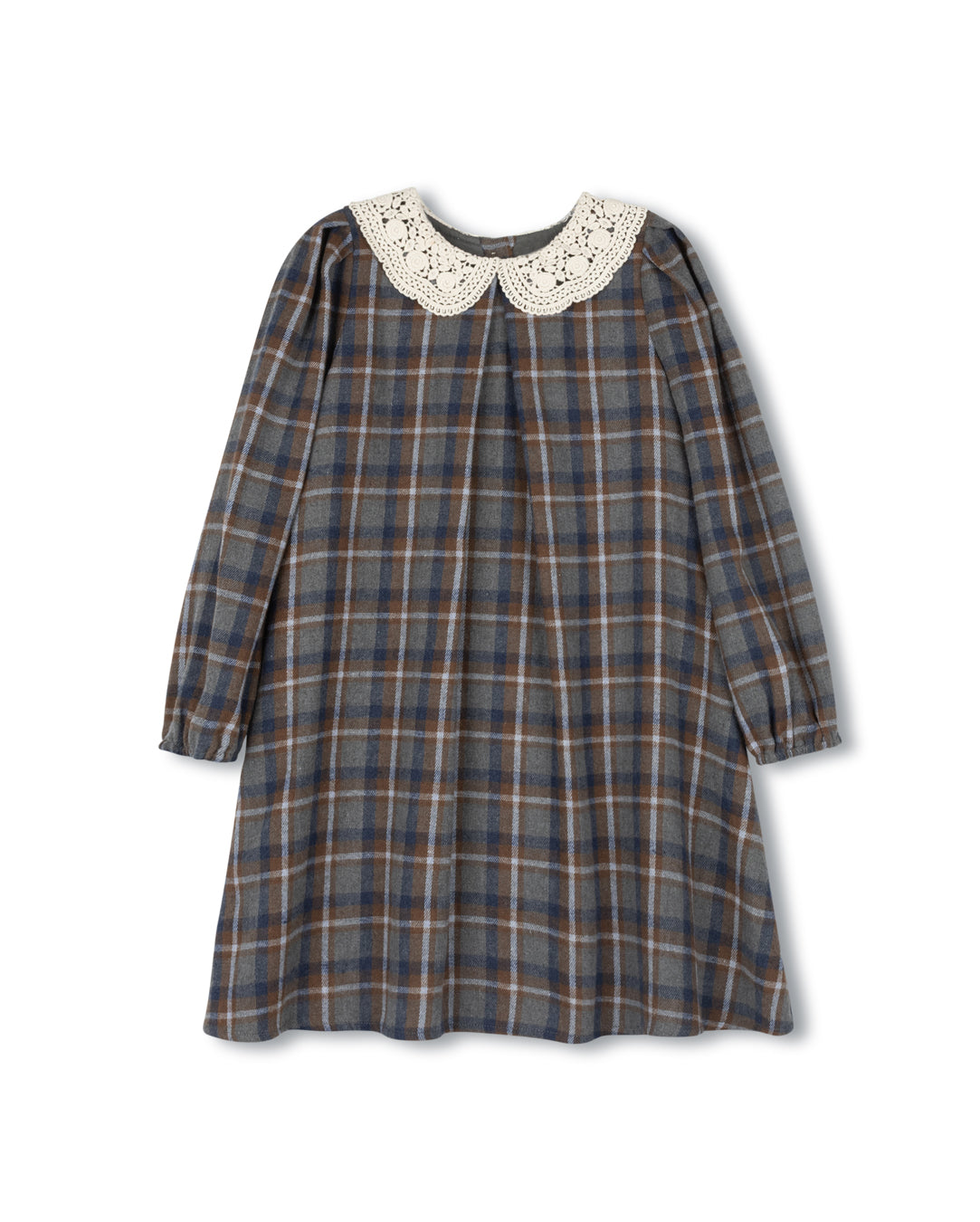 C-22798 ONE CHILD ARLIN PLAID CROCHET COLLAR DRESS