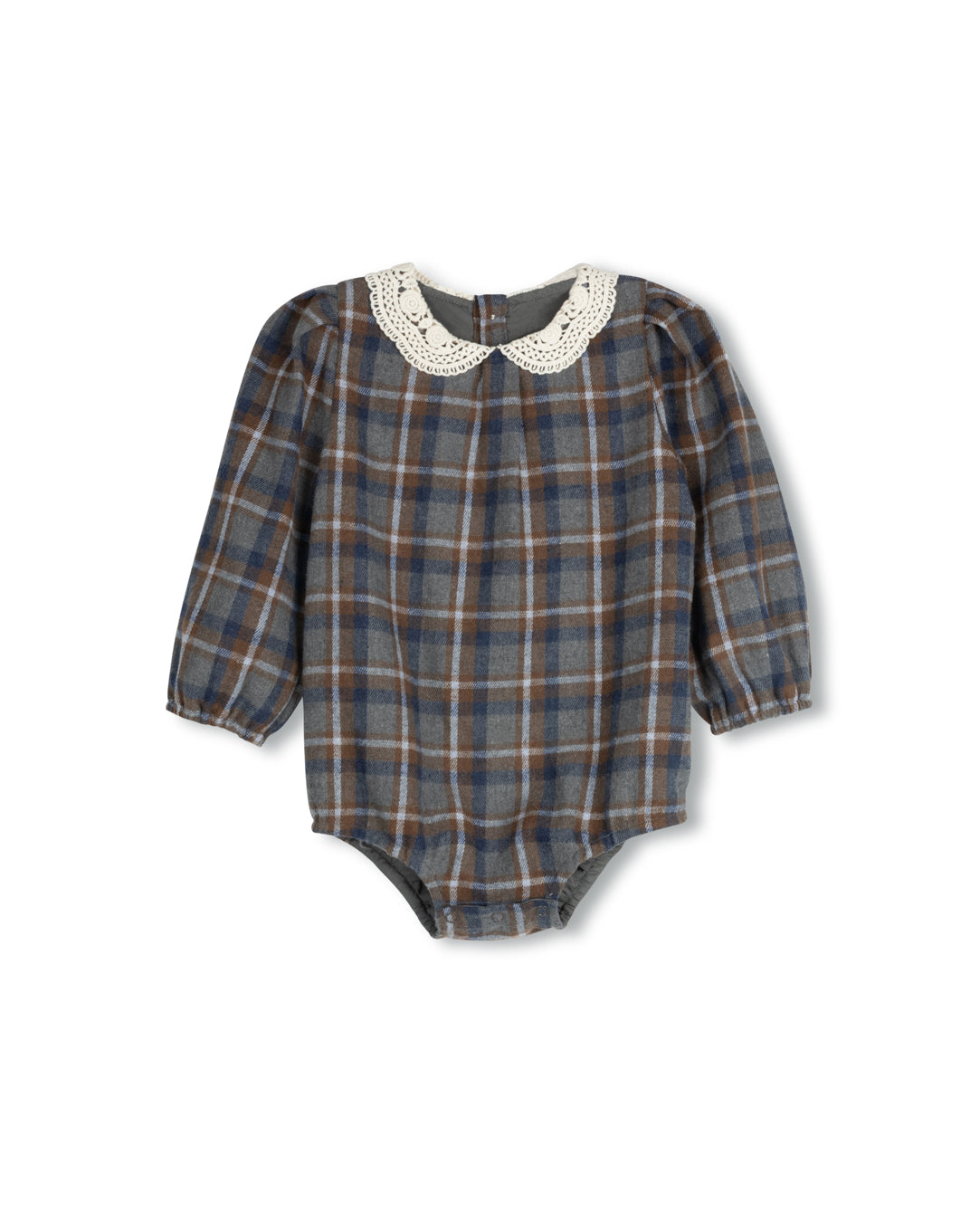 C-22801 ONE CHILD ARLIN PLAID CROCHET COLLAR ROMPER