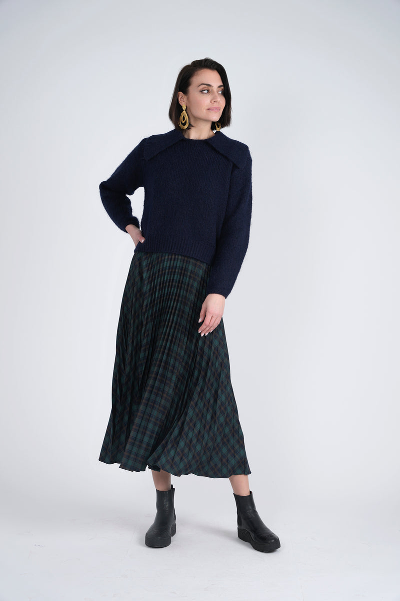 WB3CM8586SM VIVA K LADIES ACCORDIAN PLEATED MIDI PLAID