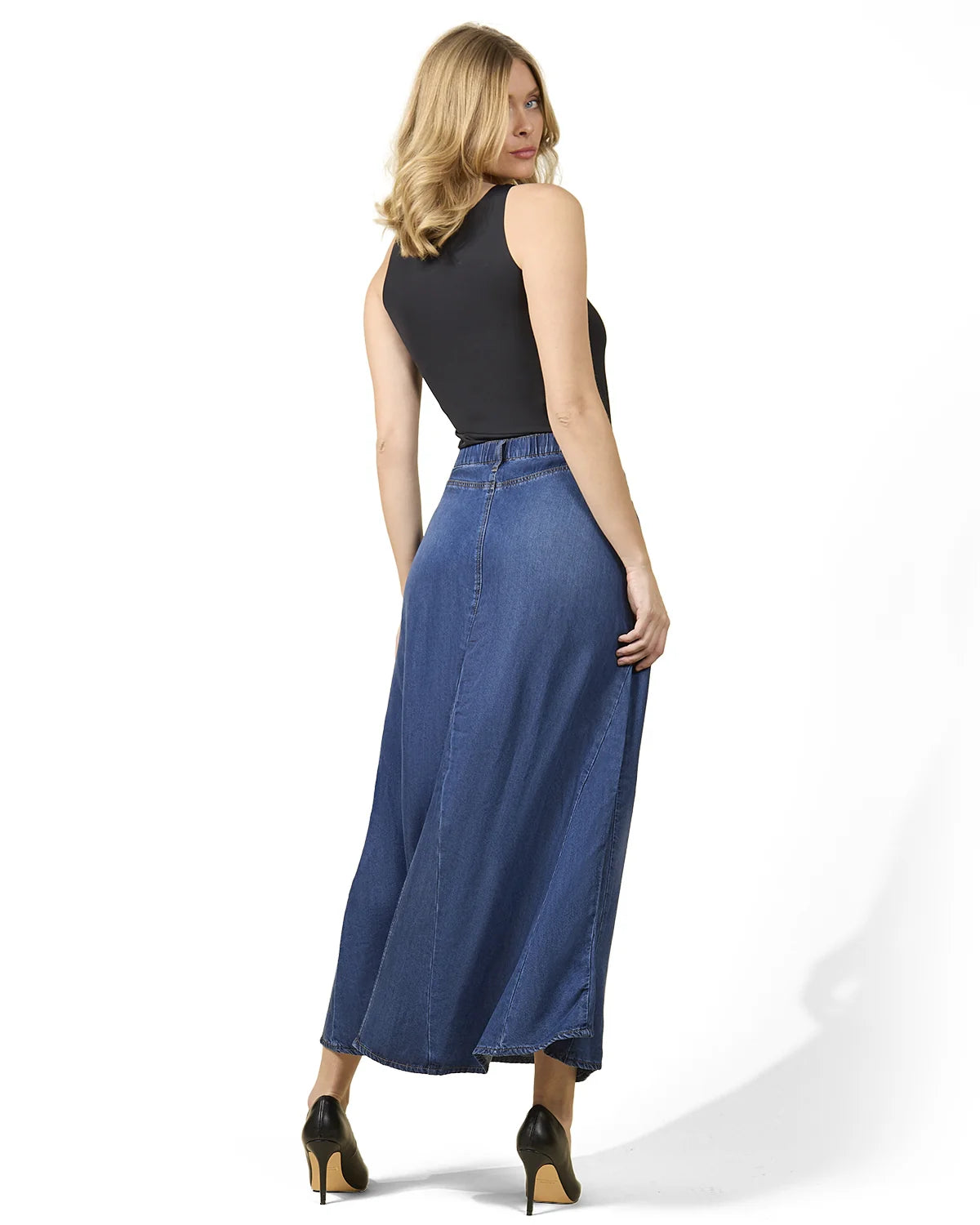 CSK08979 MEMOI WOMENS PANEL DENIM SKIRT
