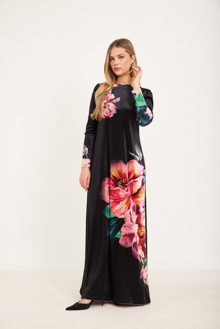 DRO26402 ORD COUTURE FLORAL VELVET DRESS