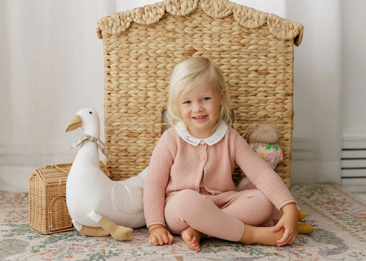 ELY'S & CO FLORAL KNIT COLL. CARDI + OVERALL 3PC SET