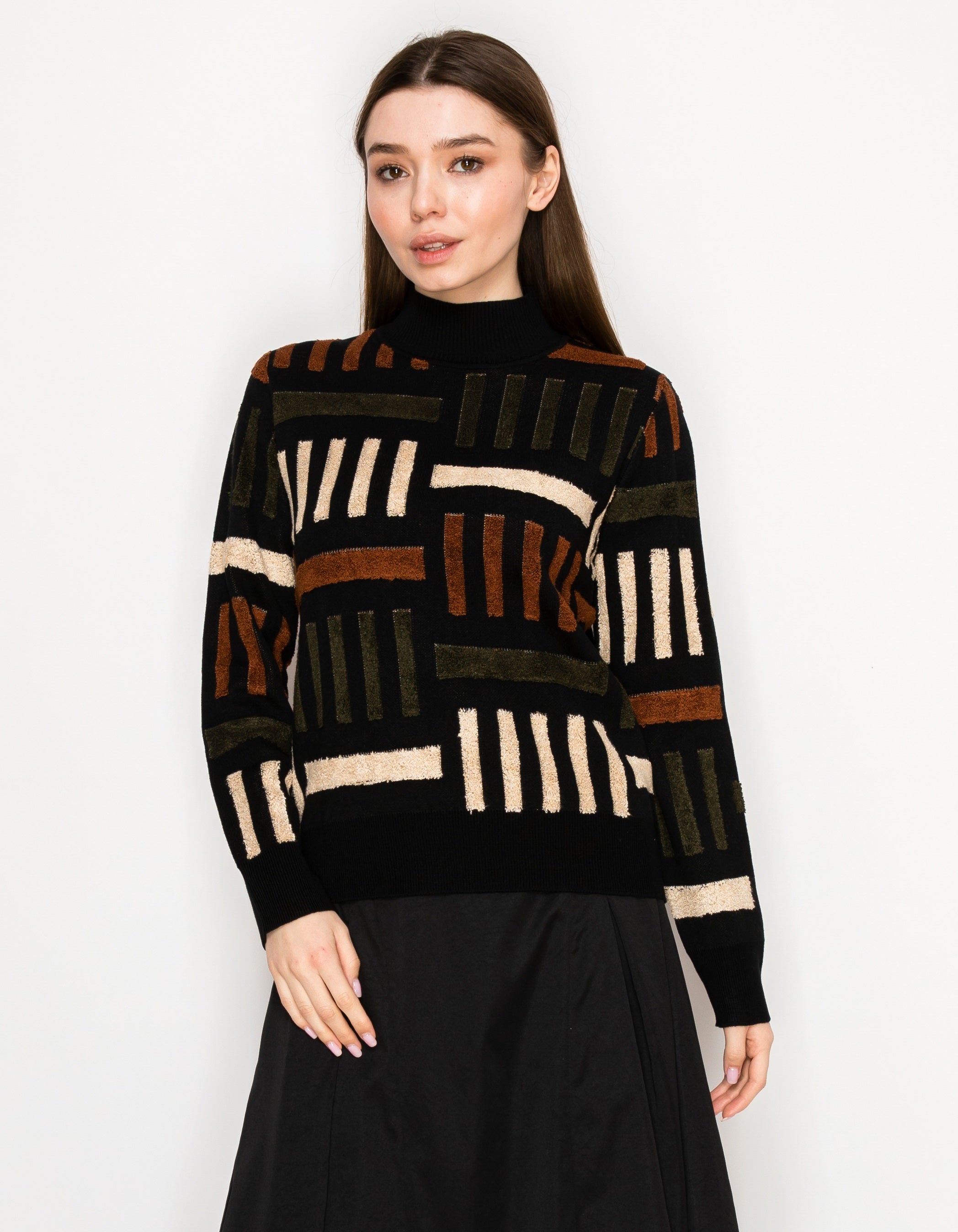 K4065 YAL MOCK BLOCK EMBRO SWEATER