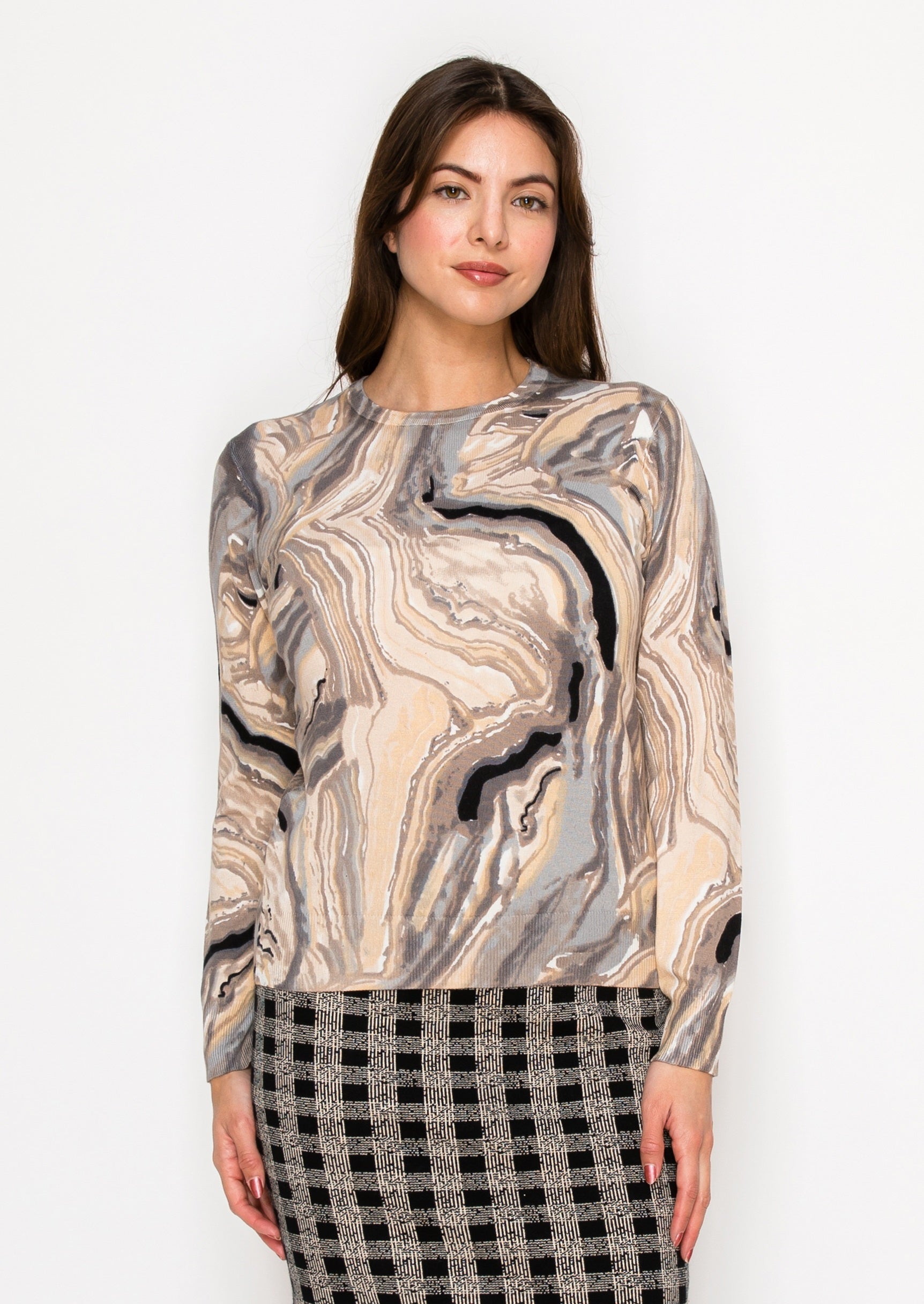 K4746 YAL MARBLE MULTI PRINT SWEATER