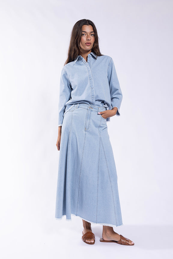LA444 LATITUDE DISTRESS GODETS MIDI SKIRT