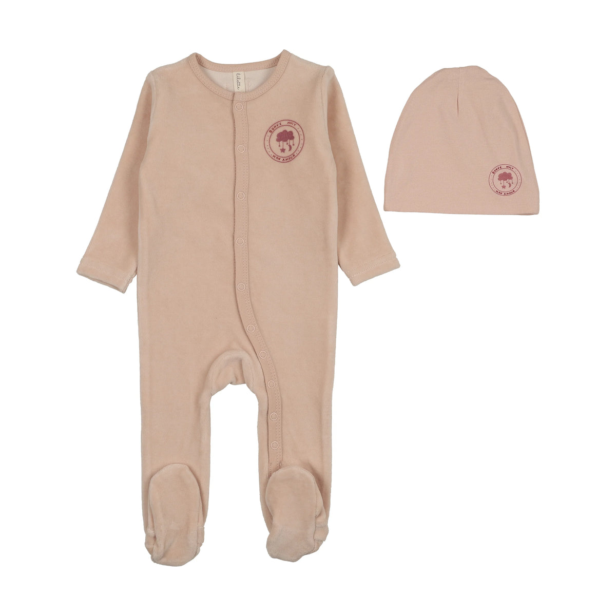 LILETTE VELOUR SNAP DOWN FOOTIE + BEANIE SET
