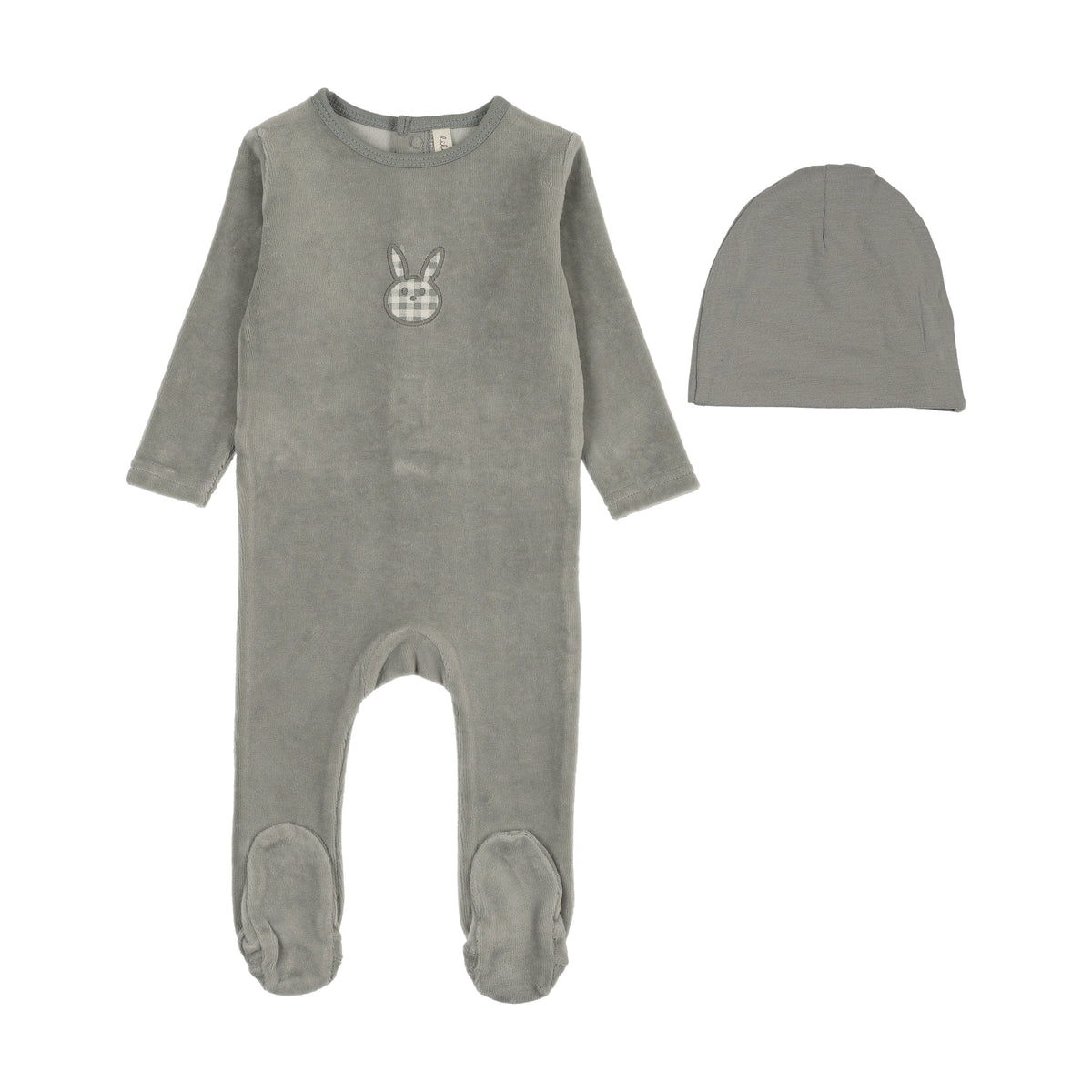 LILETTE VELOUR GINGHAM BUNNY FOOTIE + BEANIE SET