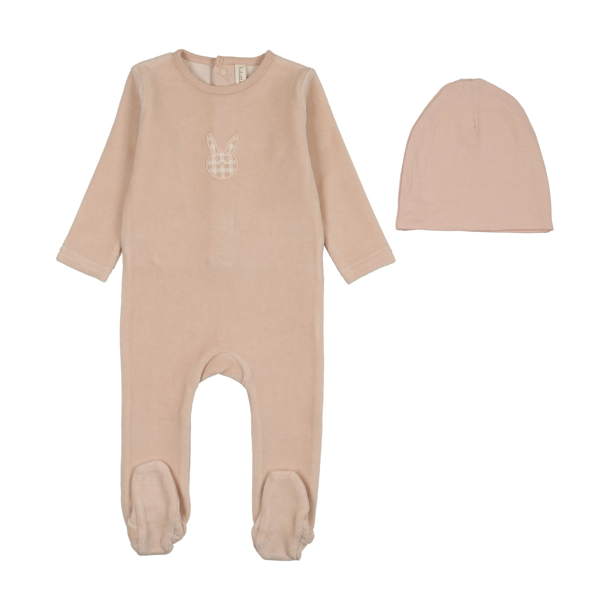 LILETTE VELOUR GINGHAM BUNNY FOOTIE + BEANIE SET