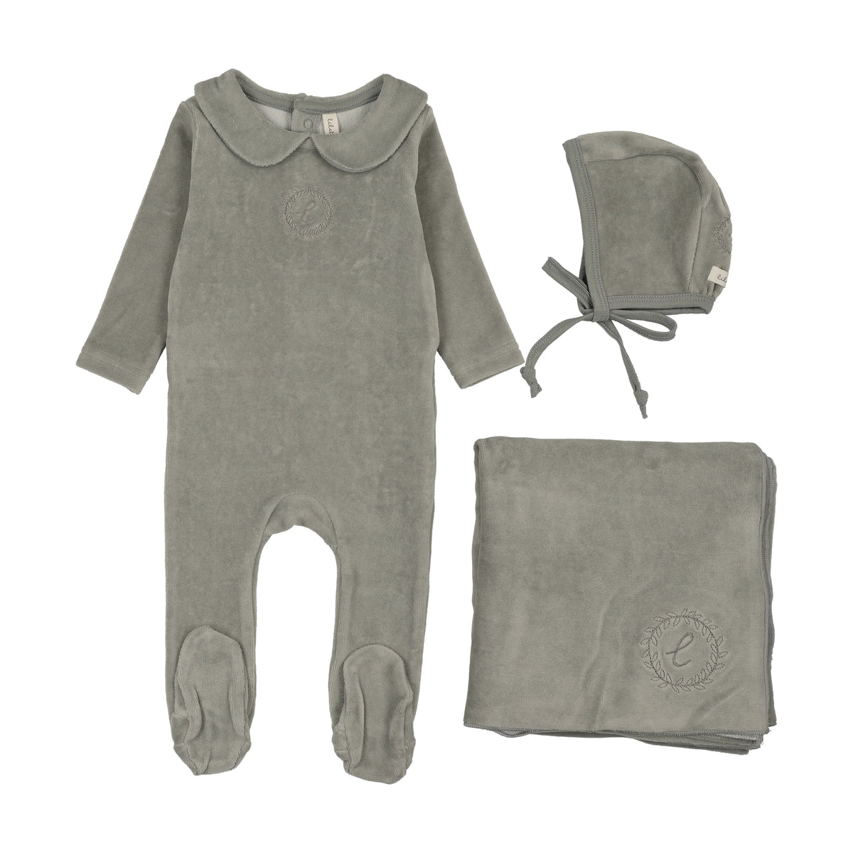 LILETTE VELOUR CREST EMBLEM LAYETTE 3PC SET