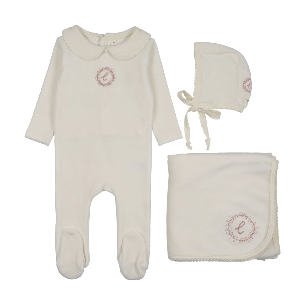 LILETTE VELOUR CREST EMBLEM LAYETTE 3PC SET