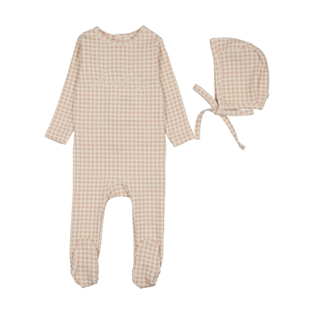 LILETTE GINGHAM BEBE FOOTIE + BEANIE SET