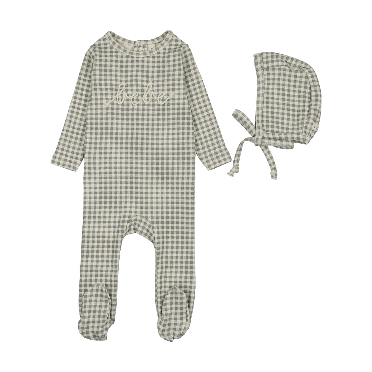 LILETTE GINGHAM BEBE FOOTIE + BEANIE SET