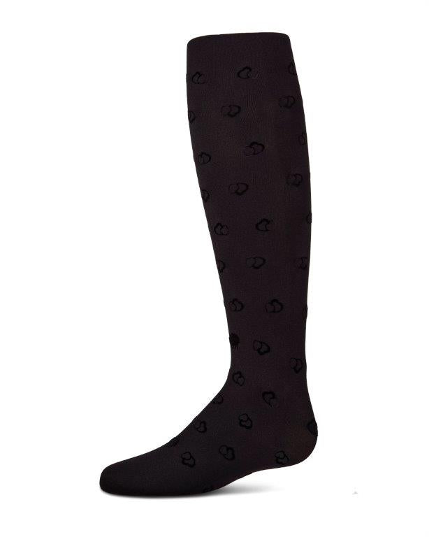 MKF-4086 MEMOI OVERLAP HEARTS FLOCKED OPAQUE TIGHTS