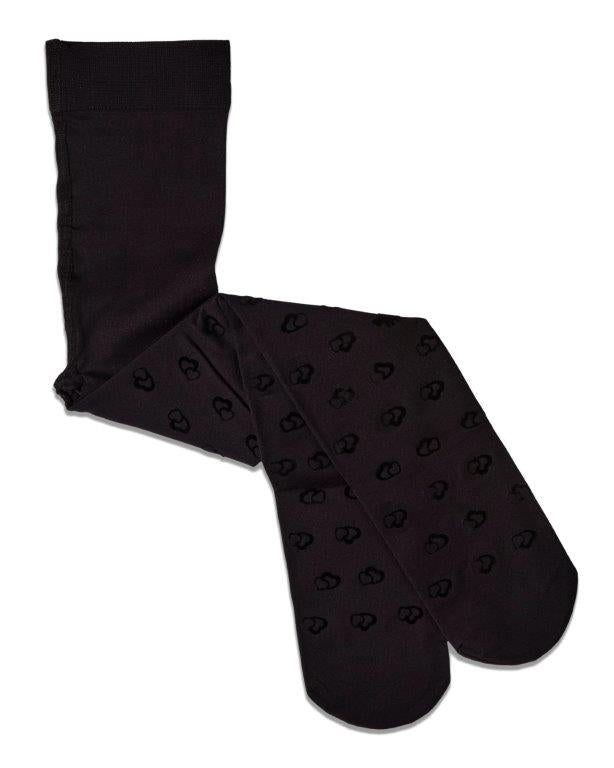 MKF-4086 MEMOI OVERLAP HEARTS FLOCKED OPAQUE TIGHTS