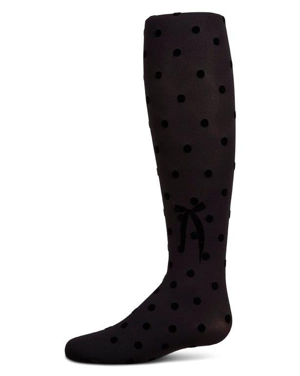 MKF-4091 MEMOI POLKA DOT BOW FLOCKED TIGHTS