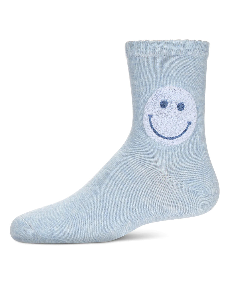 MKF-6054 MEMOI FUZZY SMILEY FACE CREW SOCK