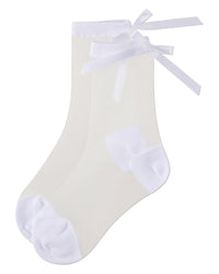MKF-6095 MEMOI SHEER SATIN BOW CREW SOCK