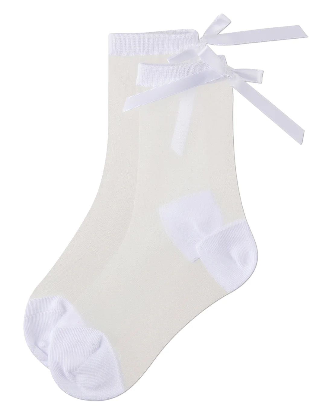 MKF-6095 MEMOI SHEER SATIN BOW CREW SOCK