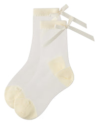 MKF-6095 MEMOI SHEER SATIN BOW CREW SOCK