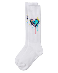 MKF-7231 MEMOI SPLATTER COLORFUL HEART KNEE SOCK