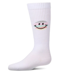 MKF-7237 MEMOI COLORFUL SMILEY FACE KNEE SOCK