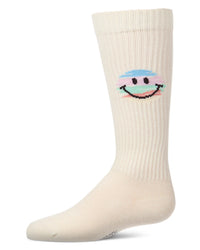 MKF-7237 MEMOI COLORFUL SMILEY FACE KNEE SOCK