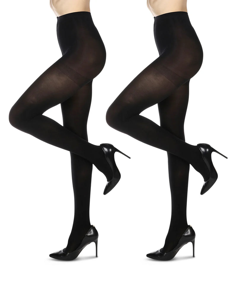 MO-645 MEMOI 2PK MICROFIBER  OPAQUE TIGHTS NO CONTROL TOP