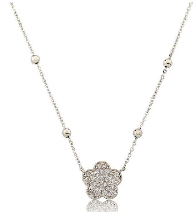 NE5173 LMTS PAVE CZ FLOWER BEAD NECKLACE