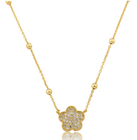 NE5173 LMTS PAVE CZ FLOWER BEAD NECKLACE