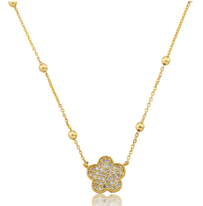 NE5173 LMTS PAVE CZ FLOWER BEAD NECKLACE