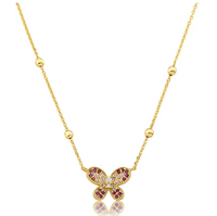 NE5200 LMTS 14K GP BUTTERFLY BEAD NECKLACE