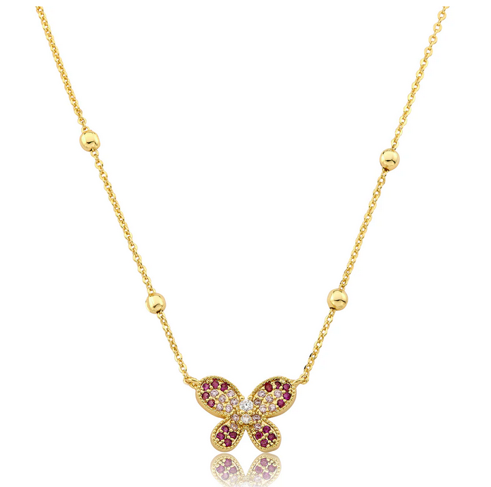 NE5200 LMTS 14K GP BUTTERFLY BEAD NECKLACE