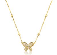 NE5200 LMTS 14K GP BUTTERFLY BEAD NECKLACE