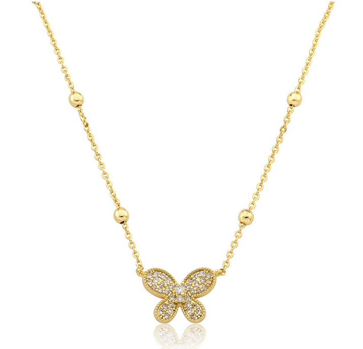 NE5200 LMTS 14K GP BUTTERFLY BEAD NECKLACE