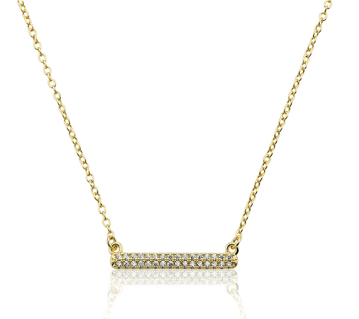 NE5670B LMTS 14K GP NECKLACE CZ BAR CENTER