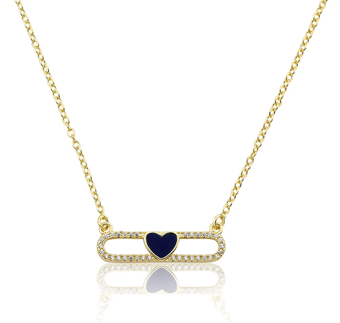 NE5672B LMTS 14K GP HEART BAR CENTER NECKLACE
