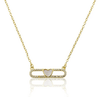 NE5672B LMTS 14K GP HEART BAR CENTER NECKLACE