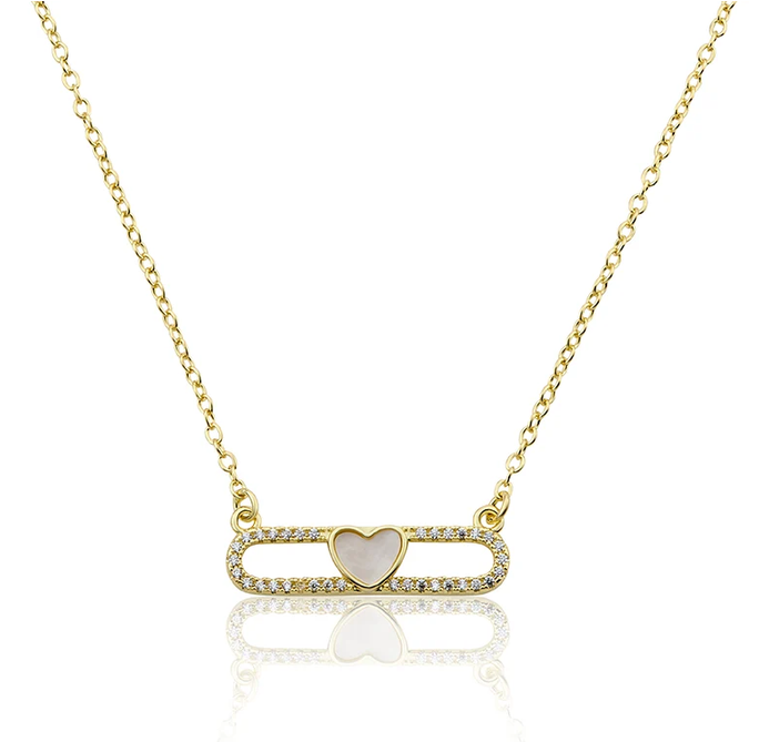 NE5672B LMTS 14K GP HEART BAR CENTER NECKLACE
