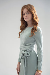 E013/ E014 EMM LACE SLIP SKIRT + KNIT WRAP TOP SET