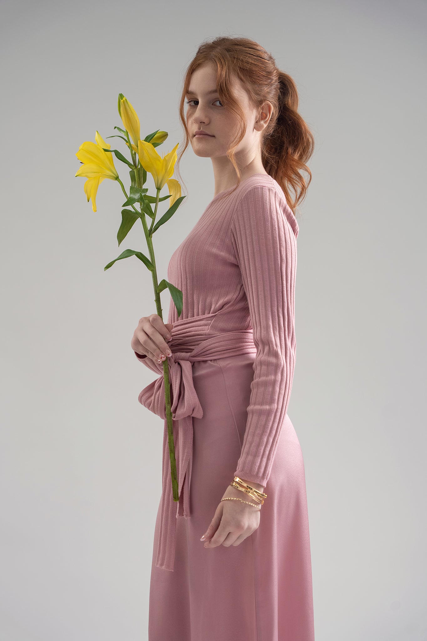 E013/ E014 EMM LACE SLIP SKIRT + KNIT WRAP TOP SET