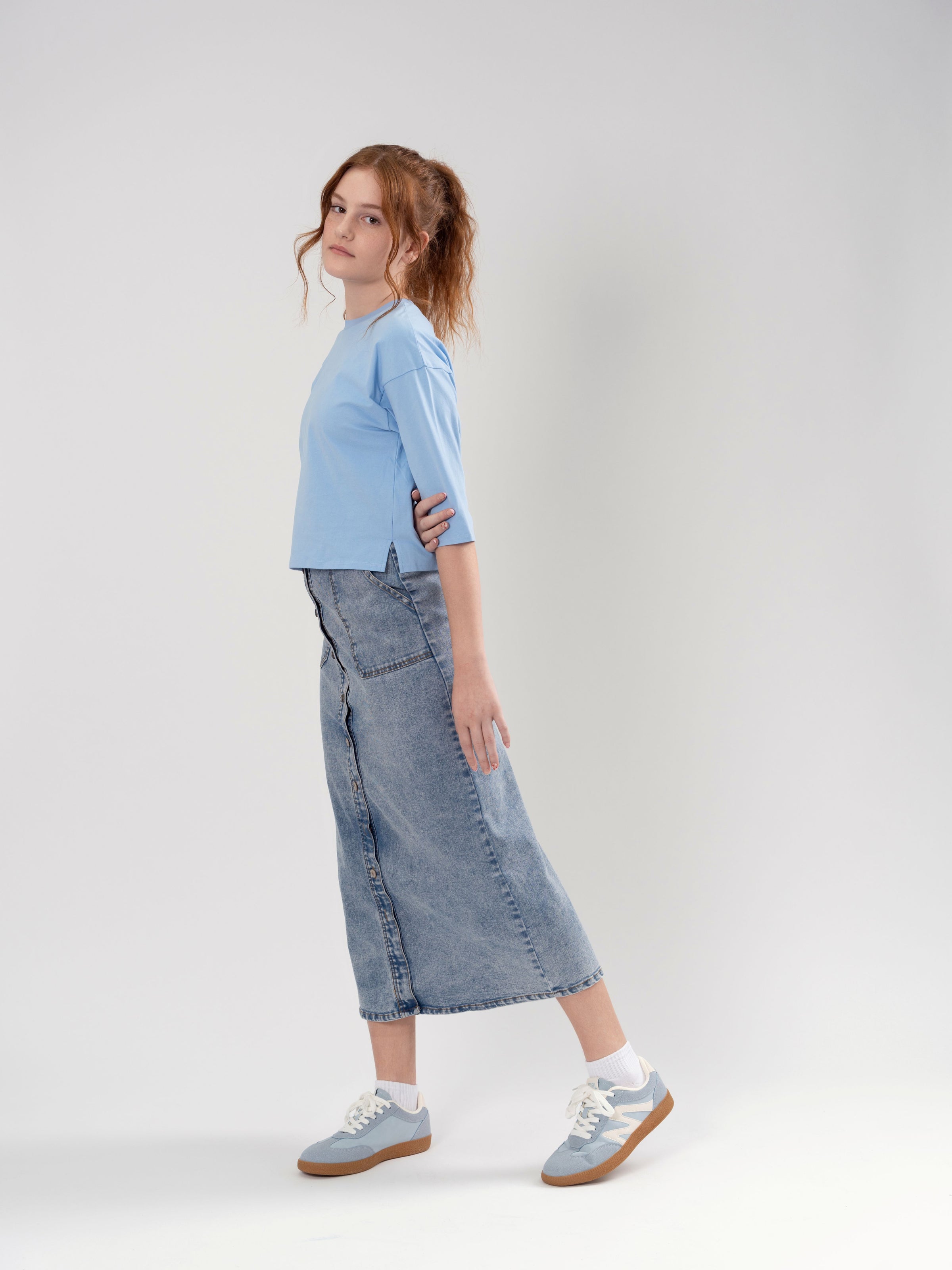 E015 EMM BUTTON DOWN MIDI SKIRT