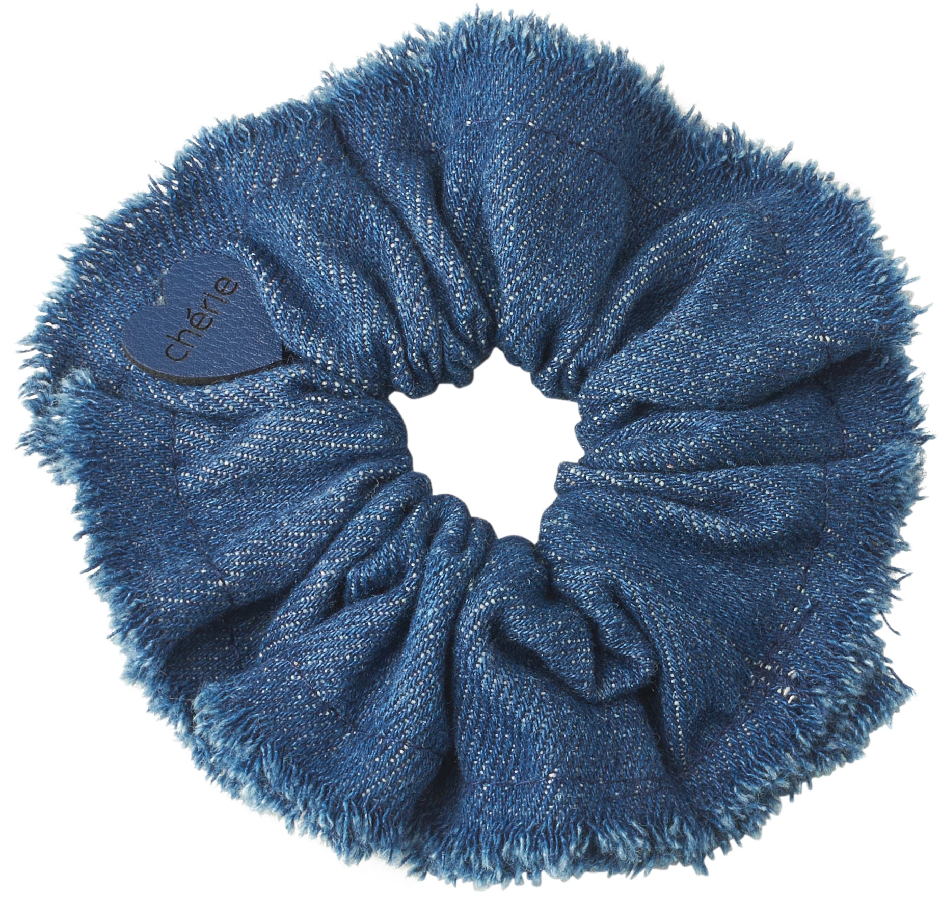 P-7250 CHERIE DENIM FRINGE HEART SCRUNCHIE