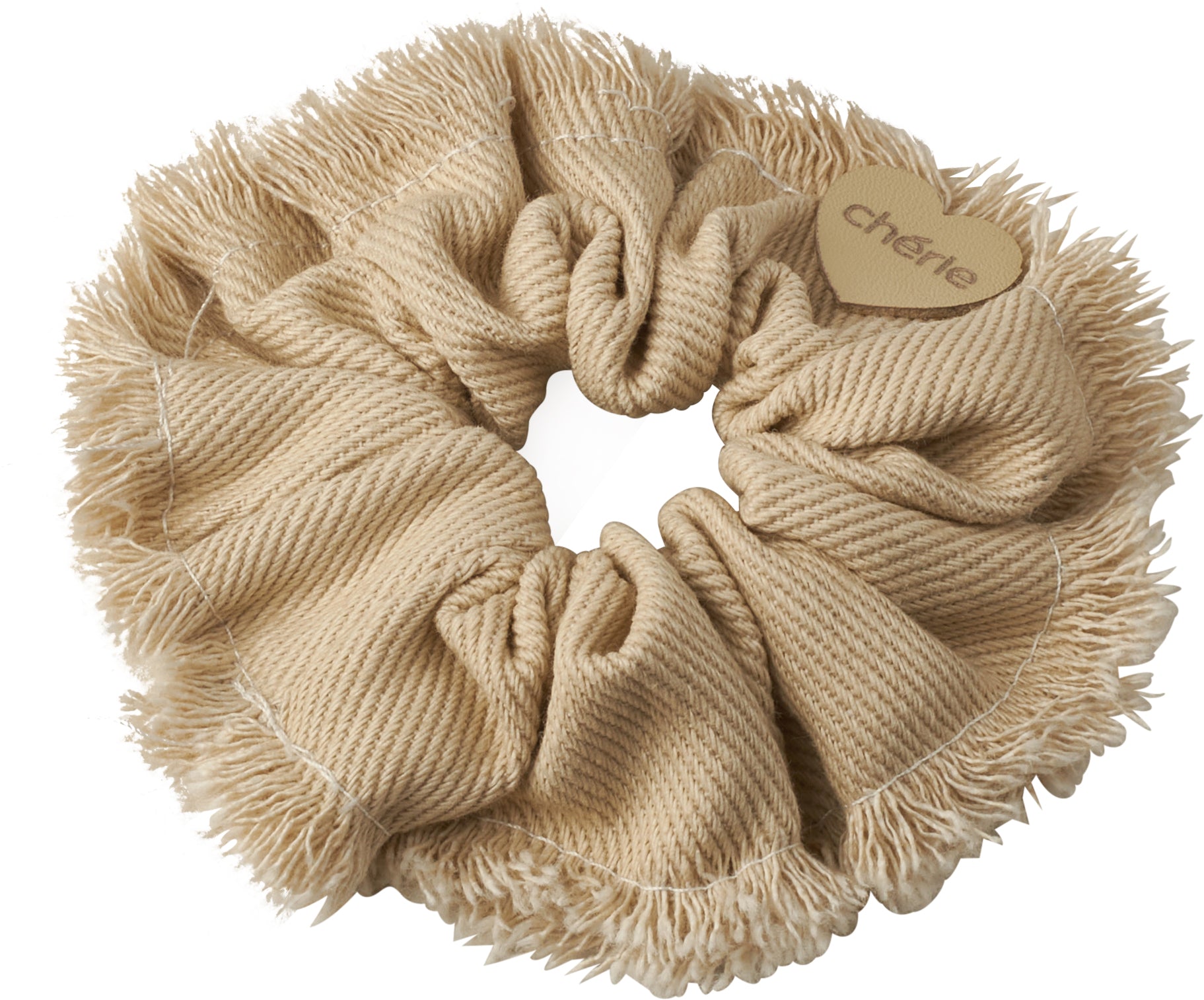 P-7250 CHERIE DENIM FRINGE HEART SCRUNCHIE
