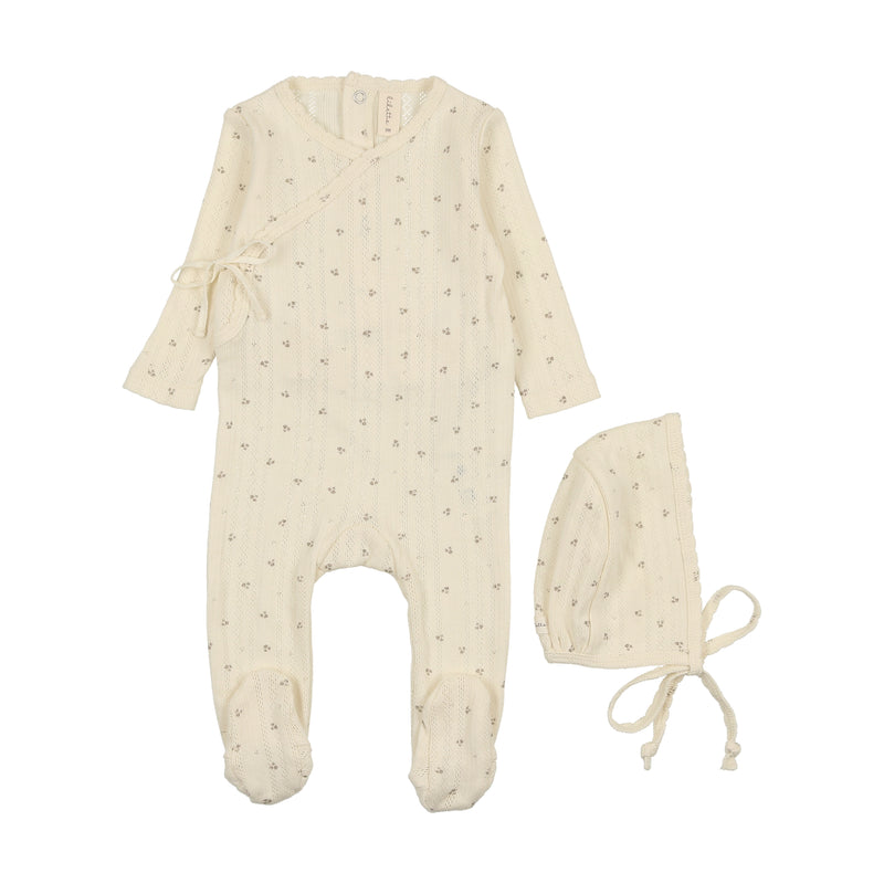LILETTE PRINT POINTELLE WRAP FOOTIE + BONNET