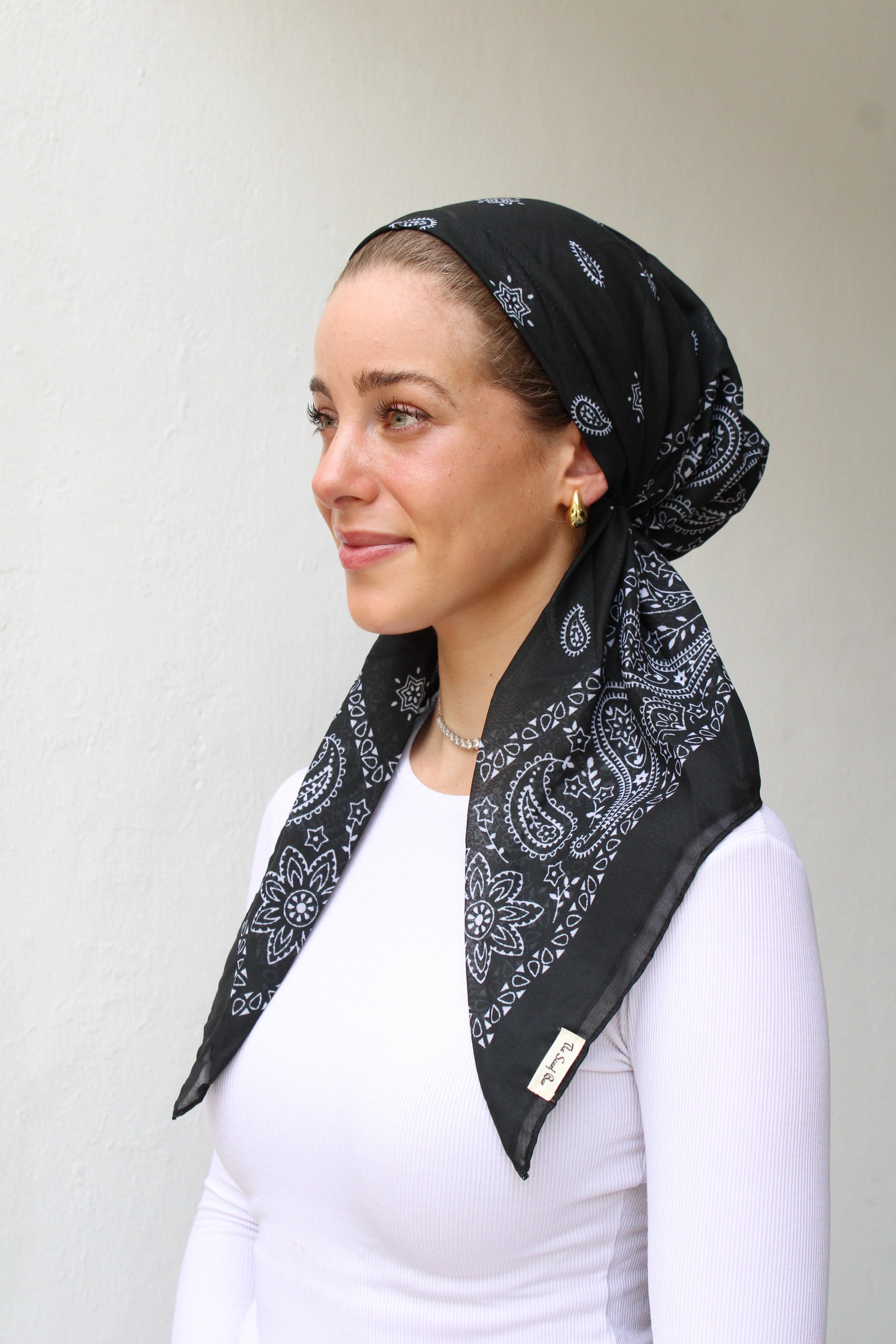 SCARF BAR SHORT PAISLEY PRETIED W/ VELVET GRIP