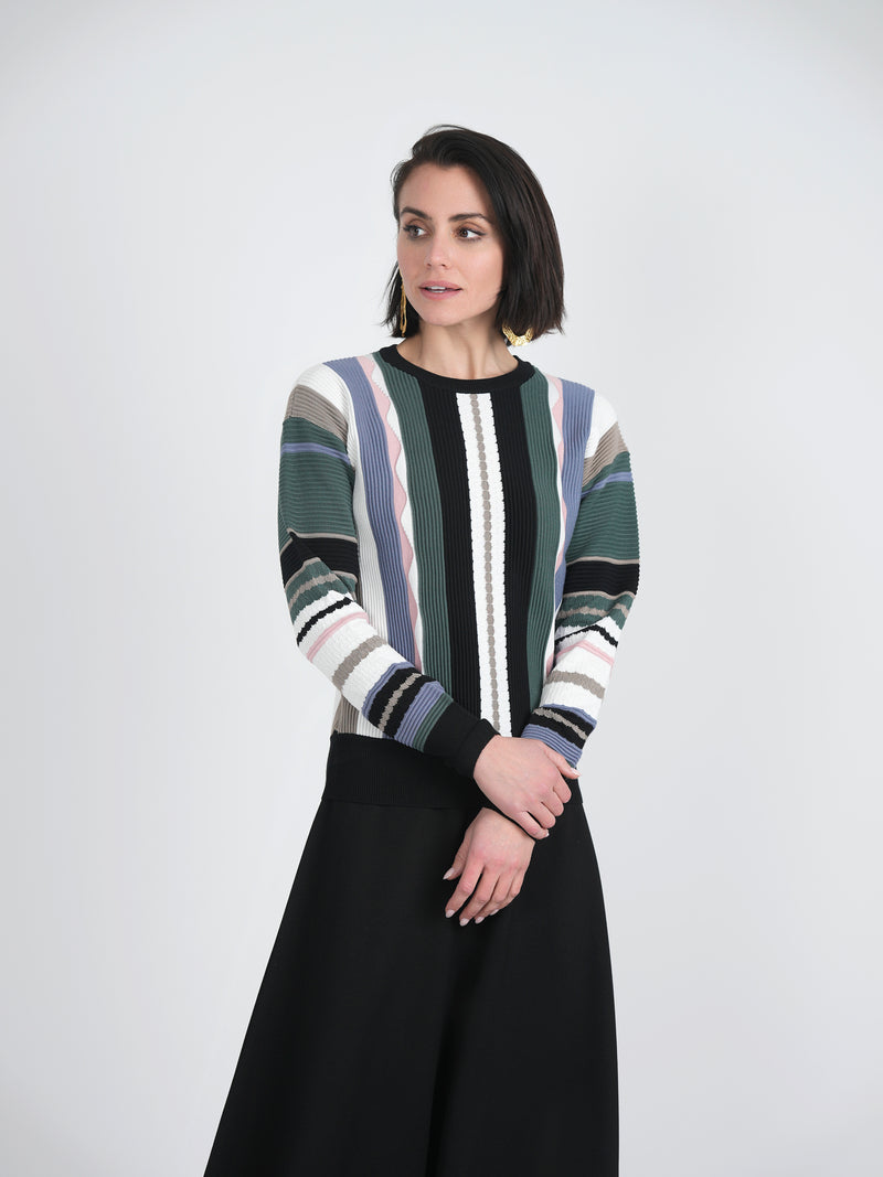 SB3CM8198TE MADEMOISELLE LADIES RIBBED COLOR BLOCKED KNIT SWEATER