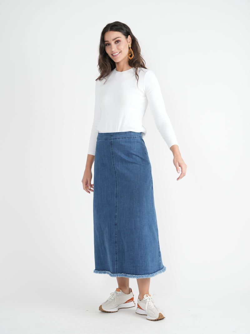 SB4CM8444SL FAVES LADIES MAXI FRINGE A LINE SKIRT