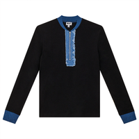 SB4CM8776T DOT HENLEY ZIP TEE W DENIM TRIM