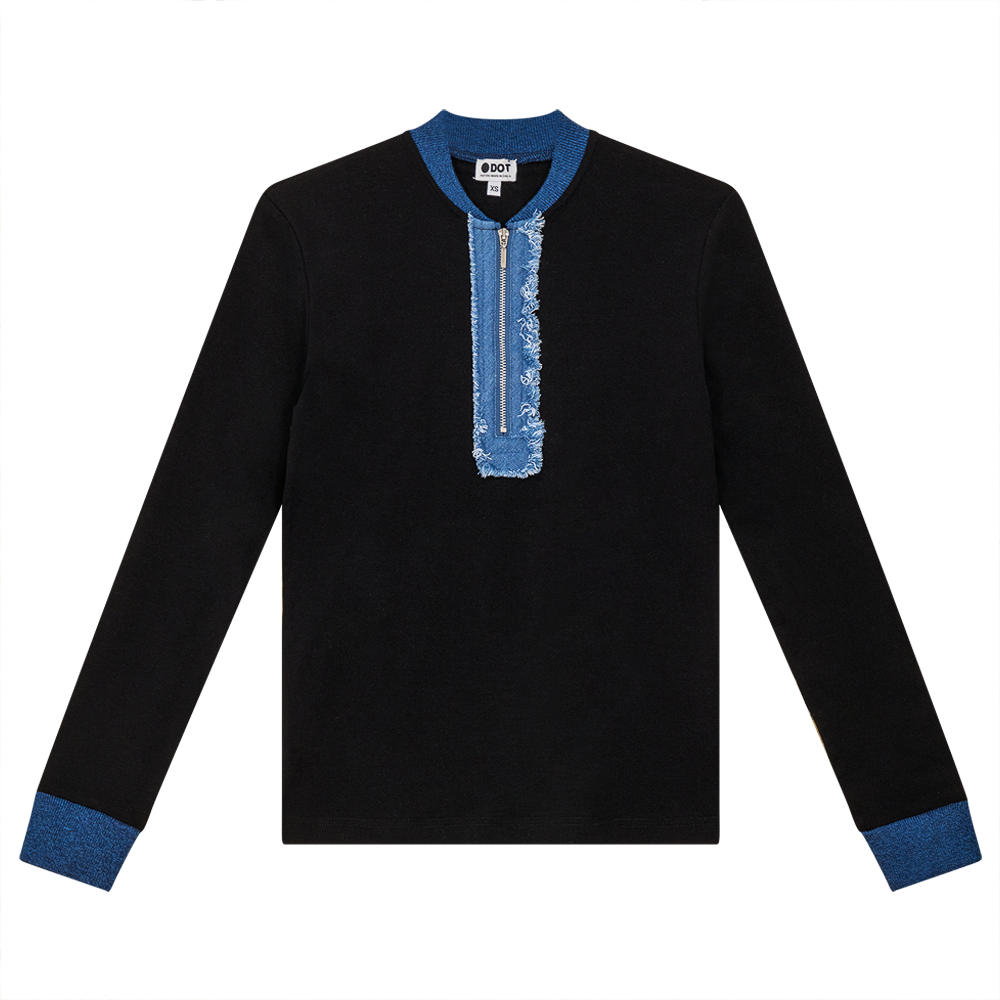SB4CM8776T DOT HENLEY ZIP TEE W DENIM TRIM