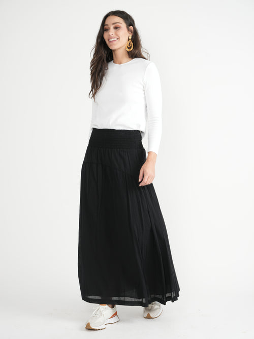 SB4CM8886SL RED MYTH LADIES GAUZE MAXI CRUNCH SKIRT